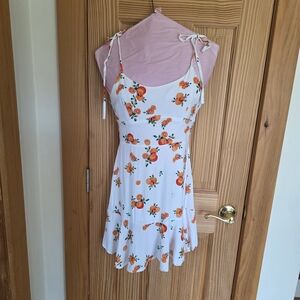 Wild Fable White Sun Dress with Orange Floral Design Size S